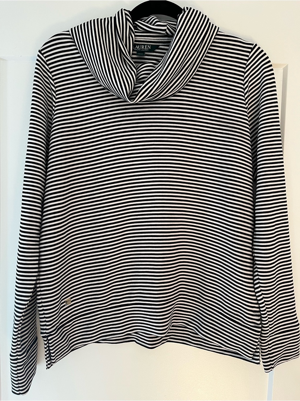 Lauren Ralph Lauren Medium Black & White Striped Cowl-Neck Pullover